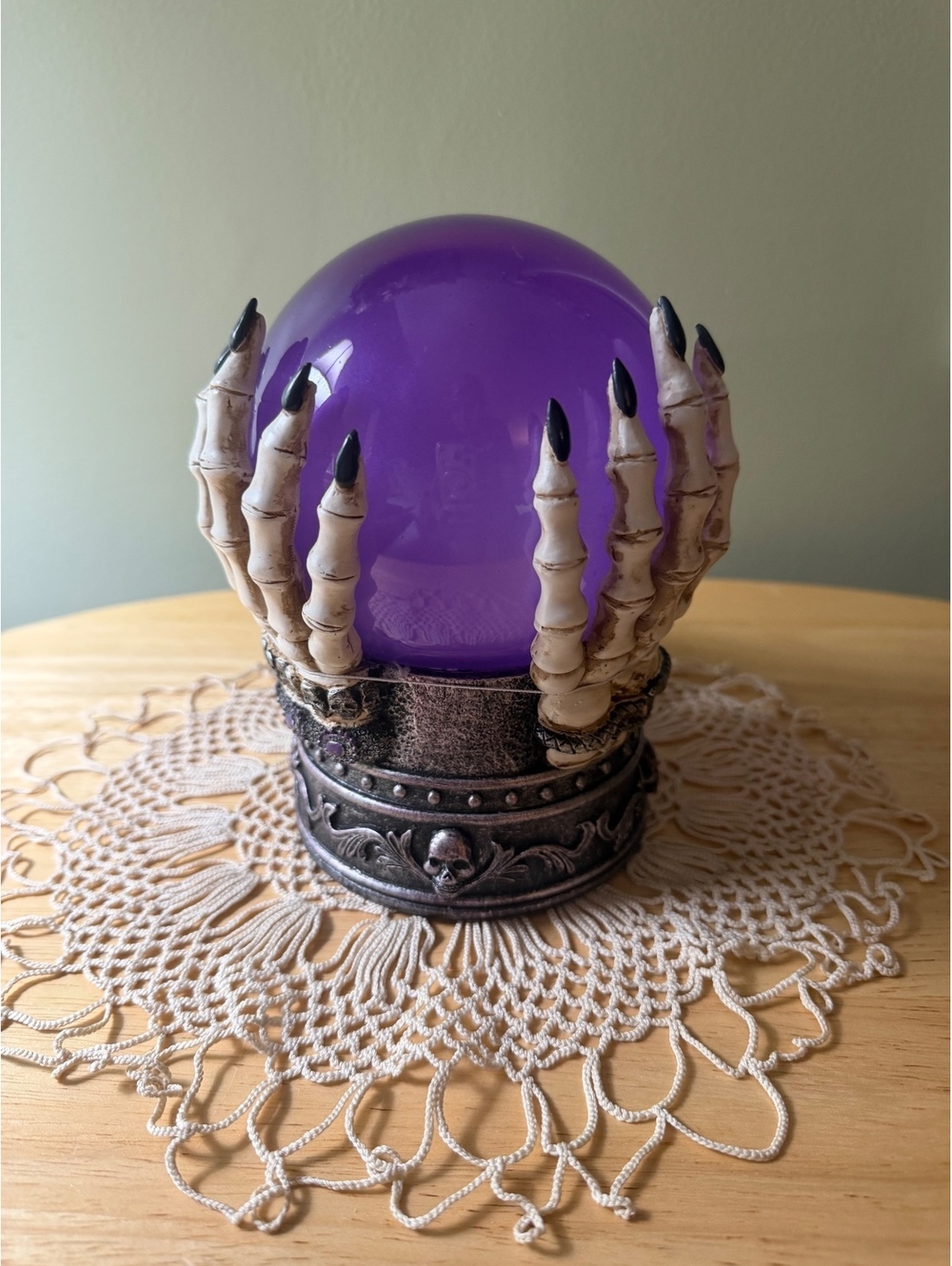 Spooky Night LED Lighted Smokey Ball with Skeleton Hand Base